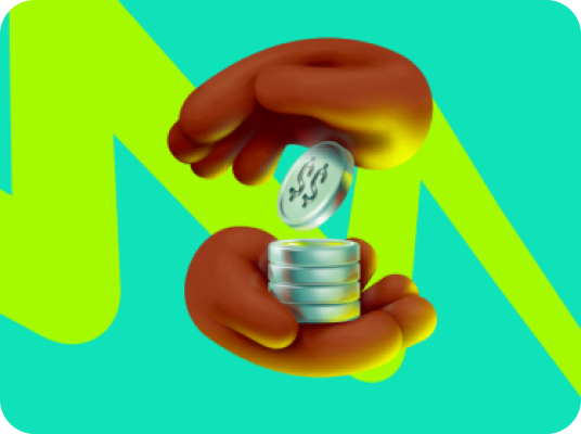 Ilustração 3D de empreendedor recebendo moedas representando Capital de Giro