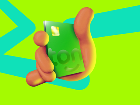 Ilustração 3D de mão segurando o cartão Ton verde